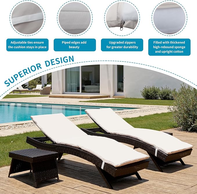 Outdoor Chaise Lounge Chairs + Coffee Table Set of 5 Pieces - Image 5