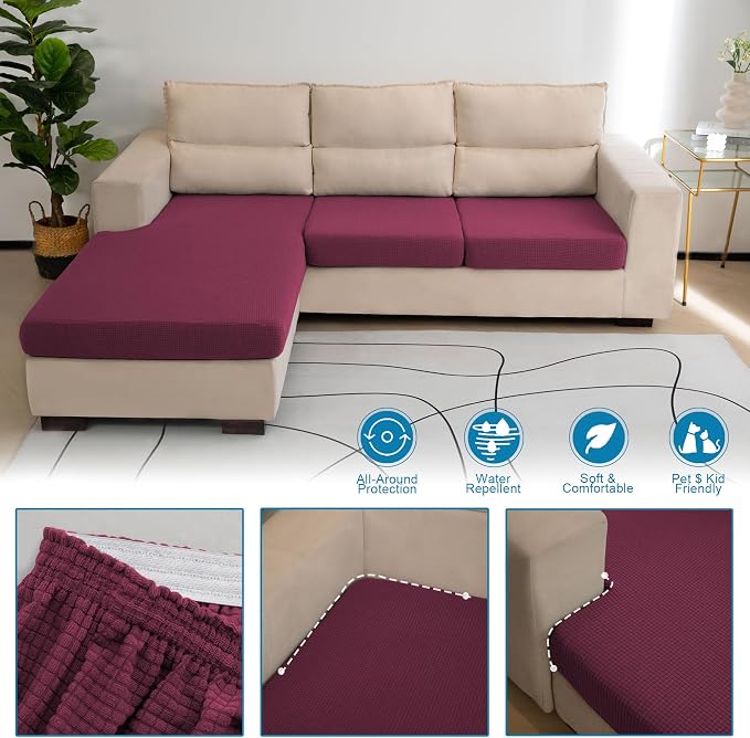 Water Repellent L Shaped Couch Covers 3 Pieces Sofa Seat Cushion Slipcovers - Image 5
