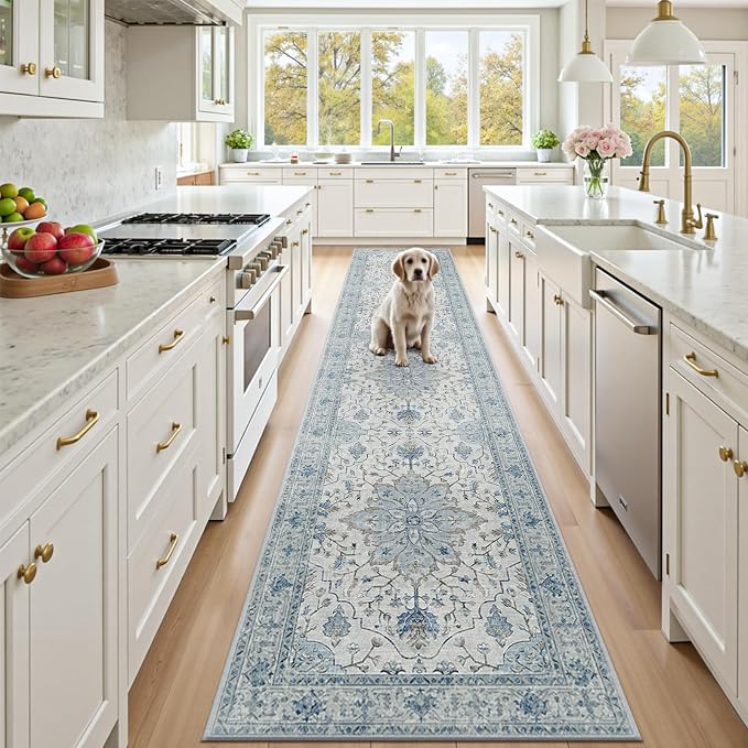 RELEANY Area Rugs 2'x10' Washable Non-Slip, Floral Vintage Distress Print by RELEANY