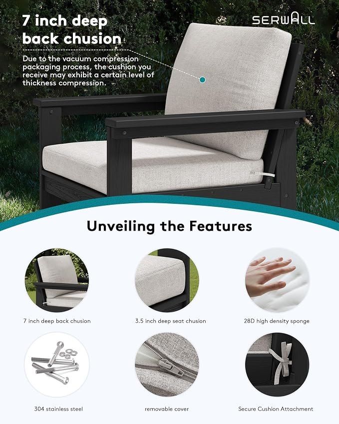SERWALL HDPE Patio Conversation Set, 6-piece Sectional Outdoor Furniture Set - Image 4
