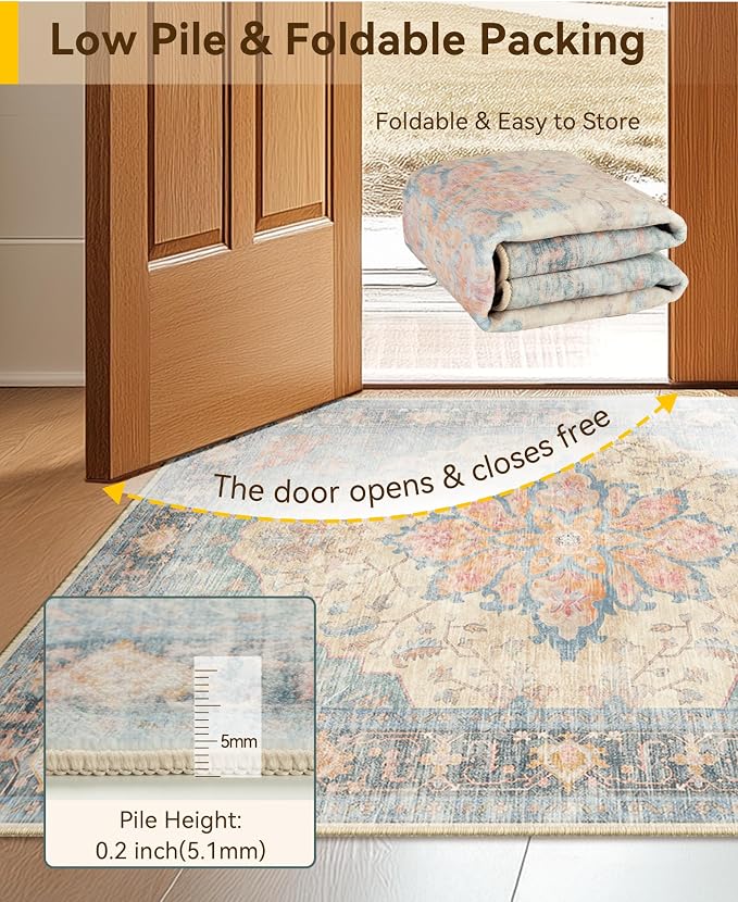 RELEANY Area Rugs Square 8ft Washable Non-Slip, Floral Vintage Distress Print - Image 4