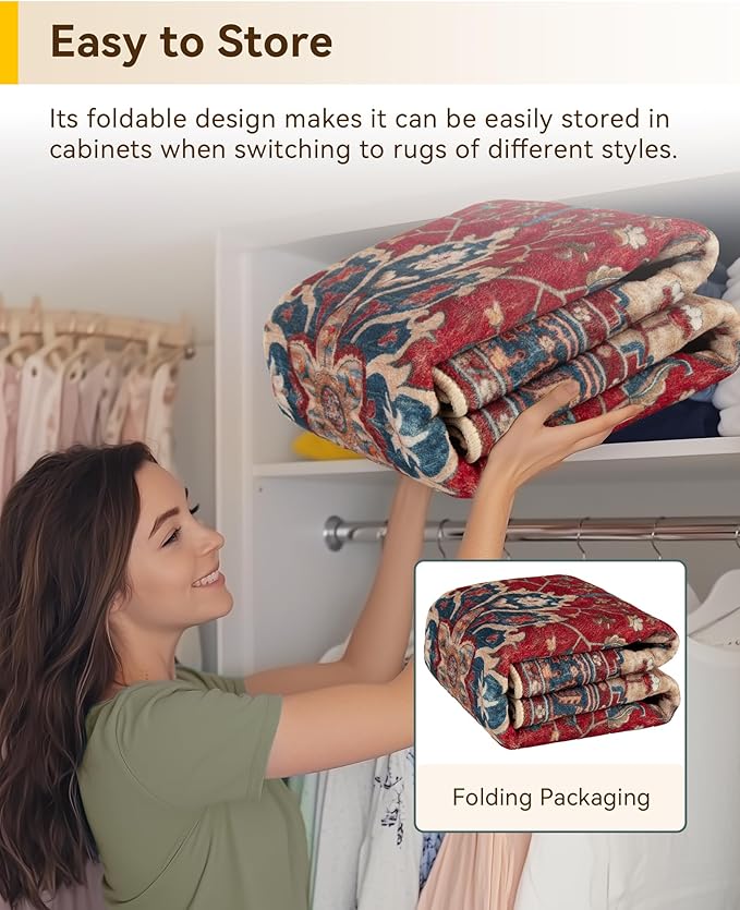 RELEANY Area Rugs 4'x6' Washable Non-Slip, Floral Vintage Distress Print - Image 6