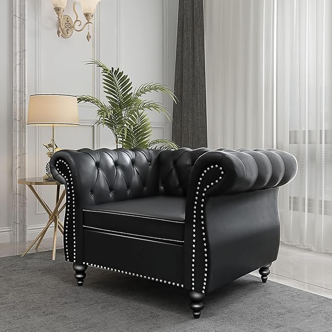 Mid-Century Sofa Chair, Faux Leather Accent Chair by YUCHIATHSoulFurniture