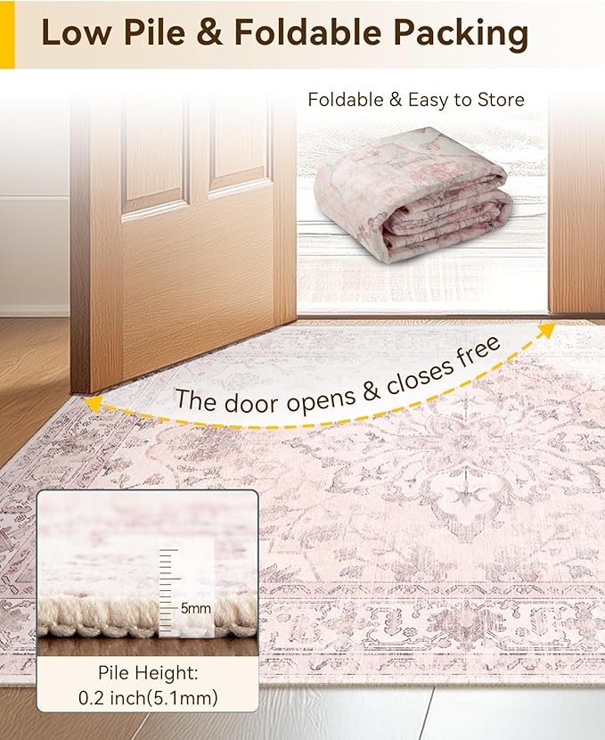 RELEANY Area Rugs 3'x5' Washable Non-Slip, Floral Vintage Distress Print - Image 4