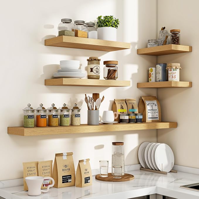 Acovy 16 Inch Floating Shelves, 3D Textured Wood Grain, Wooden Shelves - Image 7