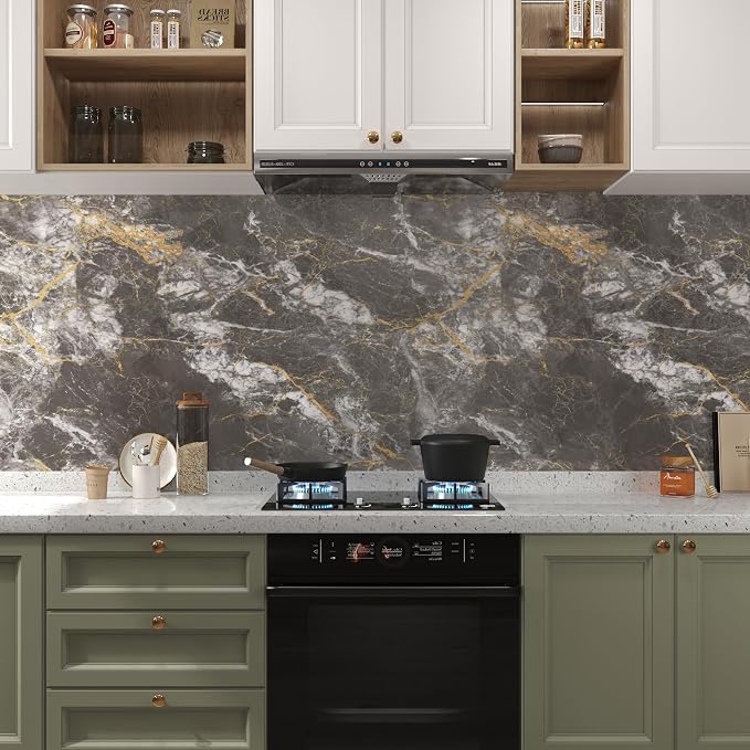 BAYYA Faux Marble Contact Paper Waterproof Countertop Peel and Stick Wallpaper - Image 5