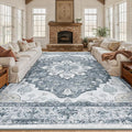 RELEANY Area Rugs 10'x12' Washable Non-Slip, Floral Vintage Distress Print by RELEANY