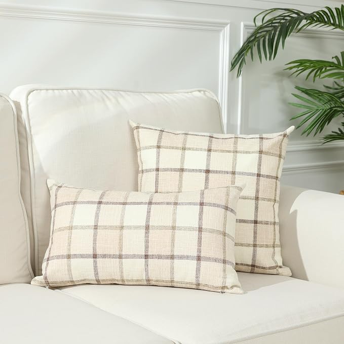Stellhome Fall Linen Buffalo Check Throw Pillow Covers, Autumn Farmhouse Plaid - Image 7