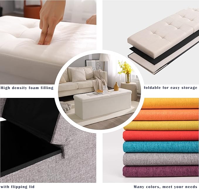 45.3 Inches Foldable Seat Footrest Shoe Bench End of Bed Storage - Image 6