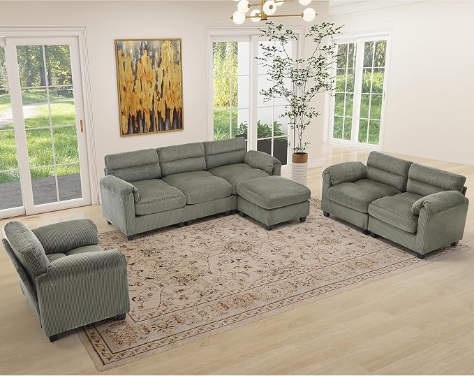 HAOMARKETS Corduroy 2-Piece Sofa Set, Upholstered Ottoman and Loveseat 2-Seater - Image 7