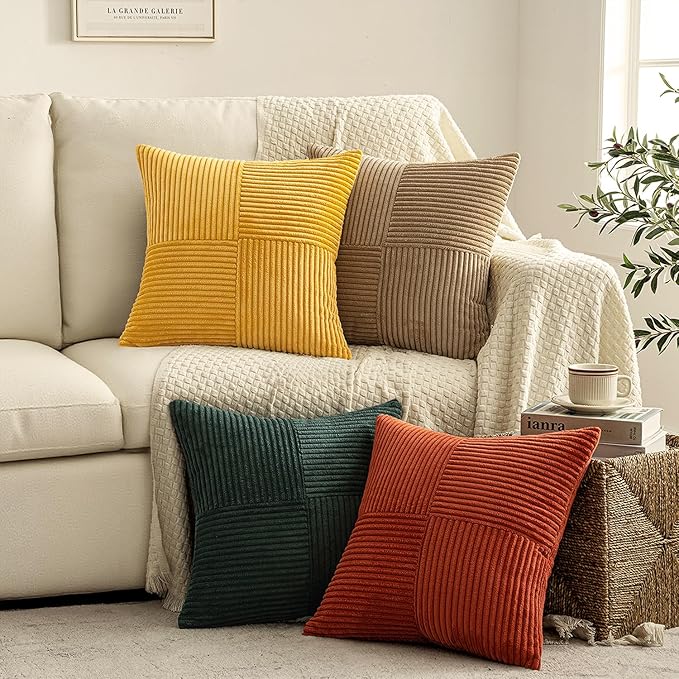 MIULEE Green Rust Throw Pillow Covers 20x20 Inch Set of 4 Boho Farmhouse Soft - Image 3