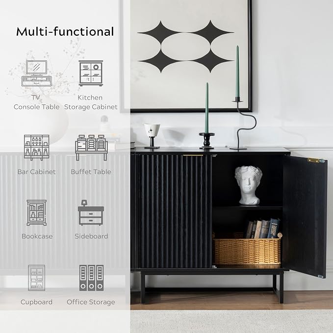 EYYTHUNG Fluted Cabinets with Storage Set of 2, Sideboard Buffet Cabinet with - Image 6