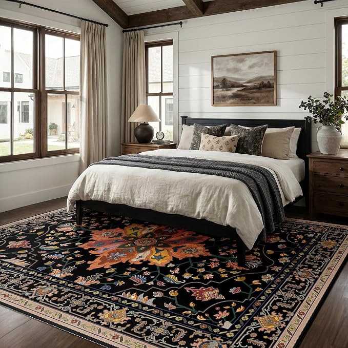 RELEANY Area Rugs 9'x12' Washable Non-Slip, Floral Vintage Distress Print - Image 2