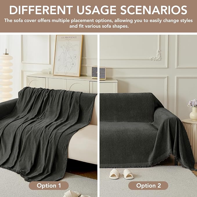 Couch Cover for Dogs, Boho Sofa Covers for 2 Cushion Couch, Chenille Sofa - Image 4