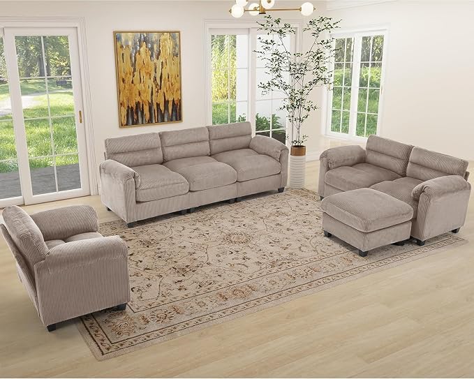 HAOMARKETS Corduroy 3-piece Sofa Set, Upholstered Ottoman, Loveseat 2-Seater - Image 7