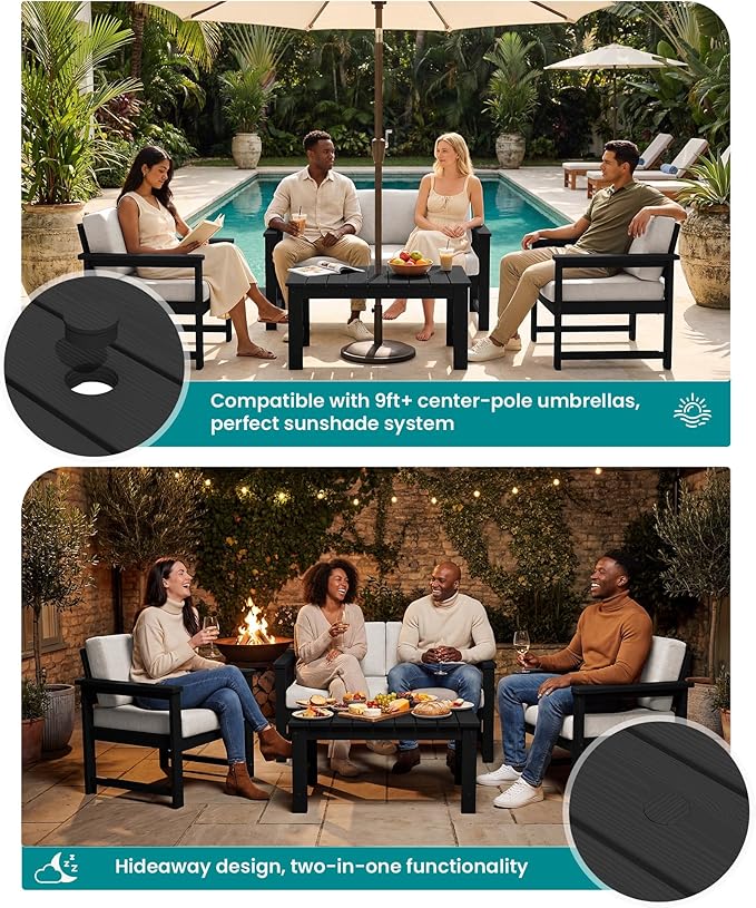 SERWALL 3 Pieces HDPE Outdoor Sofa Bistro Set - Image 3
