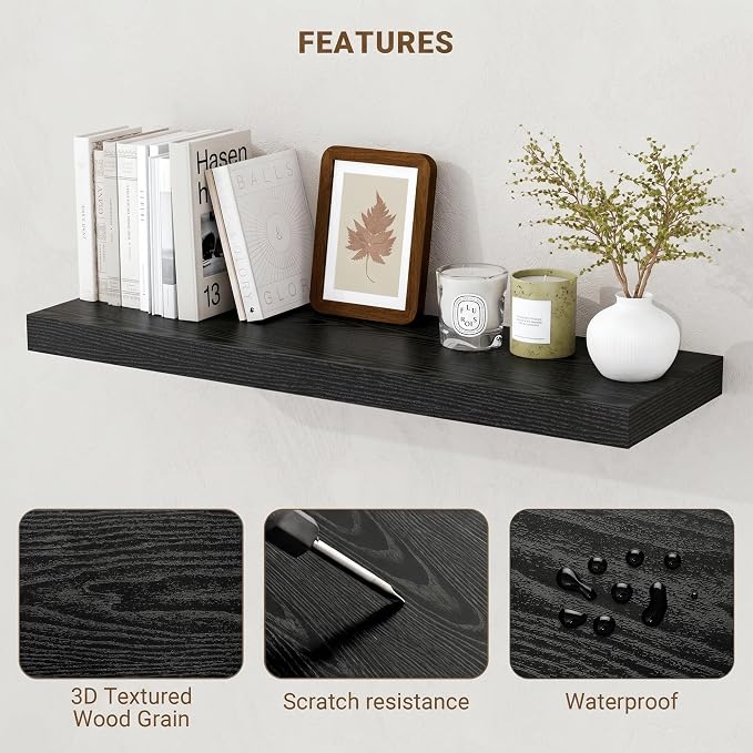 Acovy 40 Inch Floating Shelves, 3D Textured Wood Grain, Wooden Shelves - Image 4