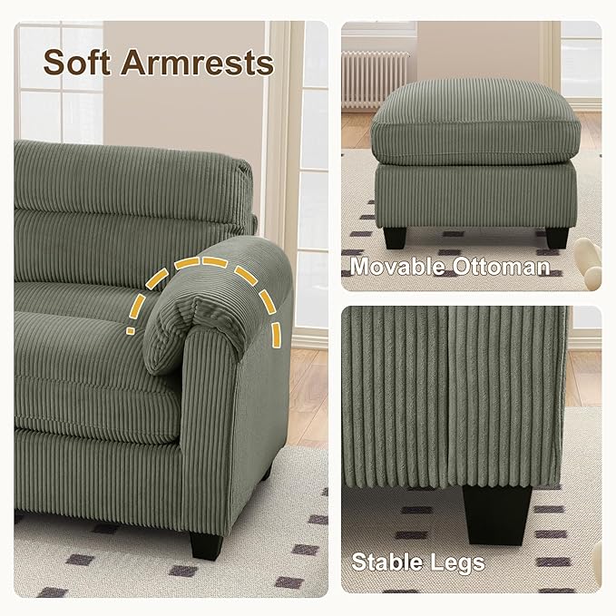 HAOMARKETS Corduroy Sofa Set, Upholstered Armchair and Loveseat - Image 5