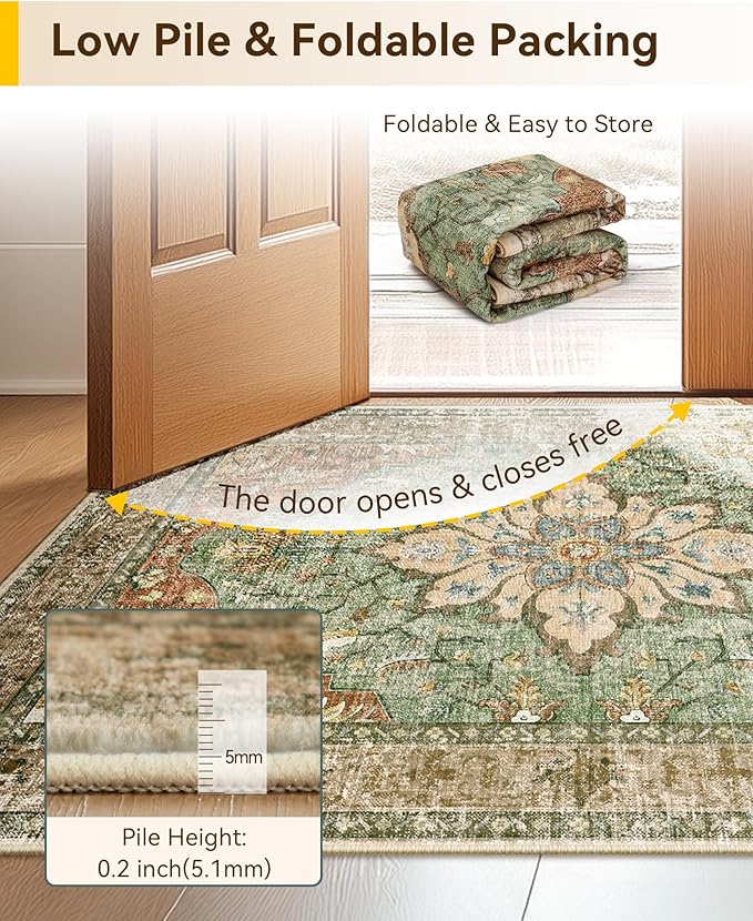 RELEANY Area Rugs 3'x5' Washable Non-Slip, Floral Vintage Distress Print - Image 7