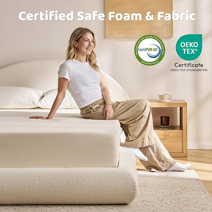 RECCI AirFrame Half-Moon Upholstered Queen Platform Bed Frame, Boucle Curved - Image 3