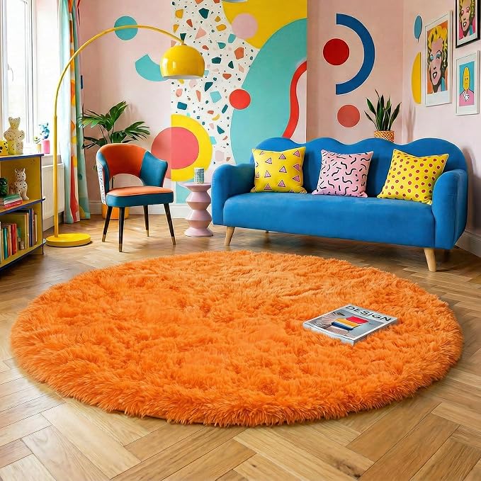 Amdrebio Orange Circle Round Rug 6Ft - Image 5