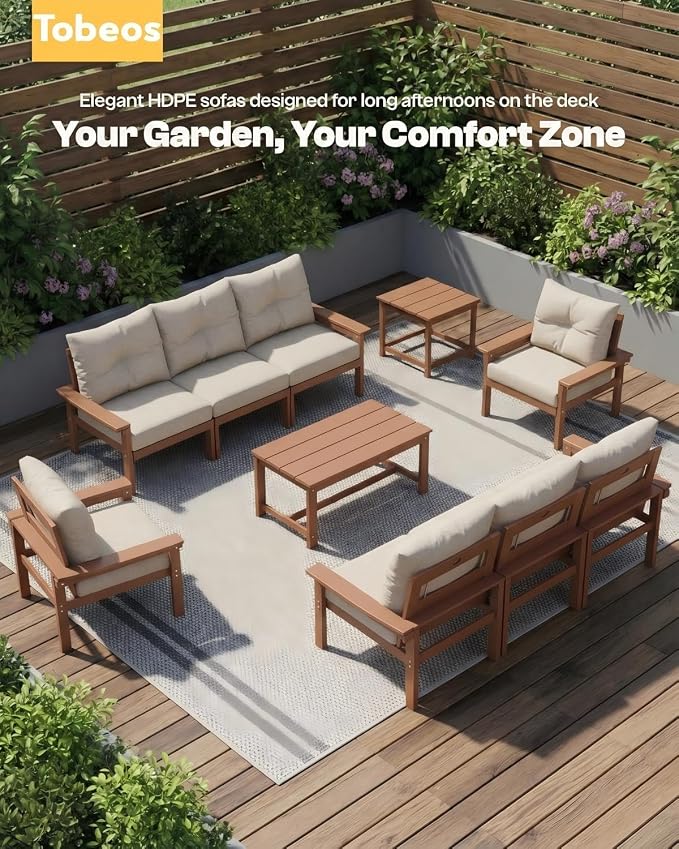 HDPE 3 Piece Patio Furniture Set, All-Weather Outdoor Couch Bistro Set - Image 7
