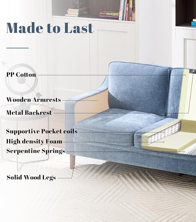 Kingfun Living Room Furniture Sets, 2 Armchair and Loveseat, Mid Century Modern - Image 3