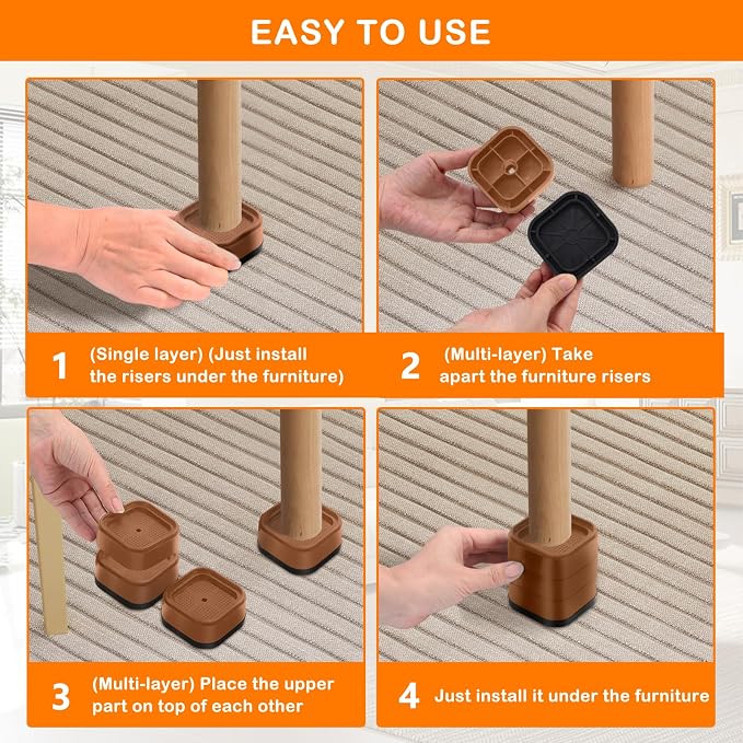 shouwuhho 4 Pack Furniture Risers Adjustable Bed Risers Heavy Duty Lifts Height - Image 7
