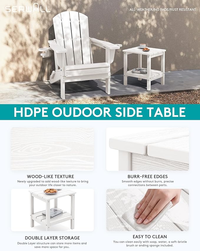 SERWALL 2-Tier HDPE Outdoor Side Tables Set of 2, Weatherproof Rectangular - Image 4