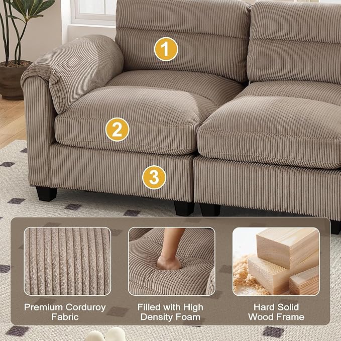 HAOMARKETS Corduroy Sofa Set, Upholstered Armchair Set of 2 and Loveseat - Image 3