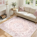 RELEANY Area Rugs 4'x6' Washable Non-Slip, Floral Vintage Distress Print by RELEANY