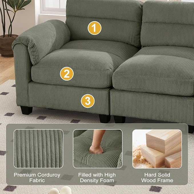 HAOMARKETS Corduroy Sofa Set, Upholstered 3-Seater Couch - Image 4