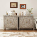 Carved Buffet Cabinet with Floral Pattern & Gold Handle, 31.5" W Distressed by LFGUIZO