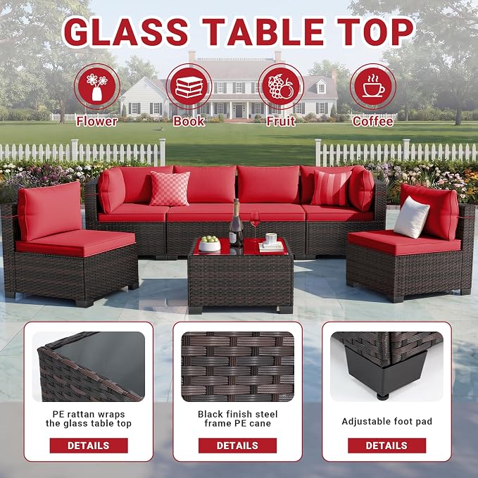 CHABATREE 7pcs Outdoor Patio Furniture Sets, Rattan Conversation Sectional Set - Image 4