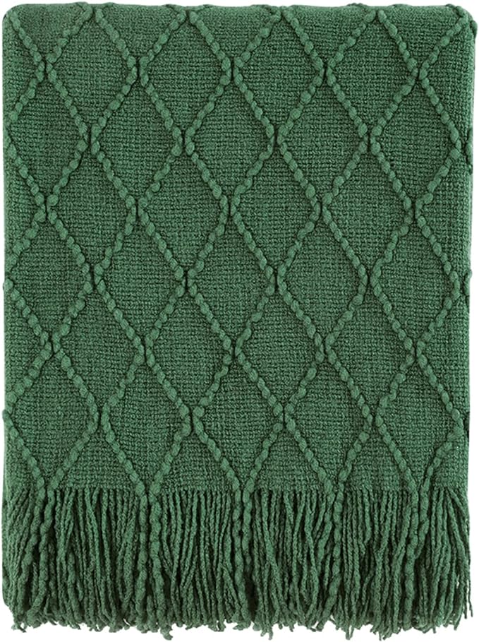 BOURINA Green Throw Blanket 50x60 Inches Throw Textured Solid Soft Sofa Couch by BOURINA