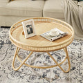 FINECASA Round Rattan Coffee Table, Modern Unique Farmhouse Tray Top Center by FINECASA