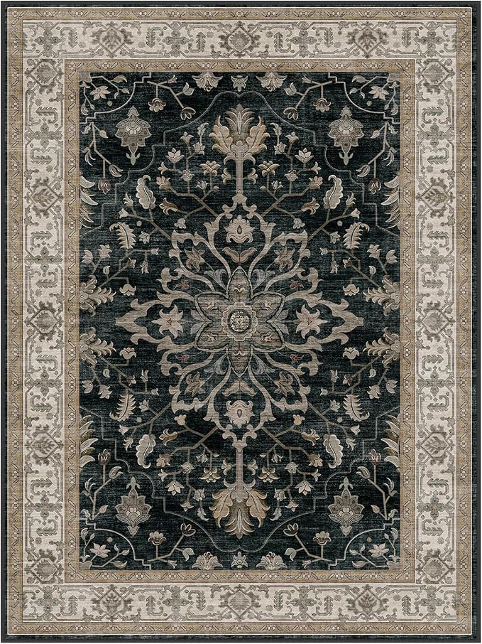 RELEANY Area Rugs Square 7ft Washable Non-Slip, Floral Vintage Distress Print - Image 8
