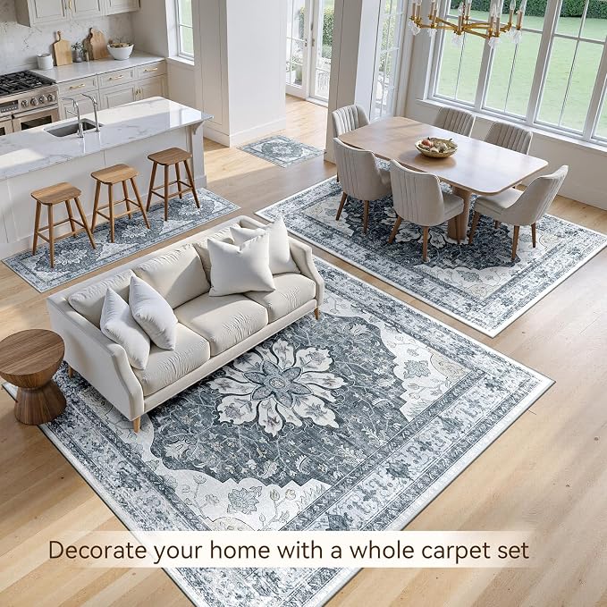 RELEANY Area Rugs 8'x10' Washable Non-Slip, Floral Vintage Distress Print - Image 3
