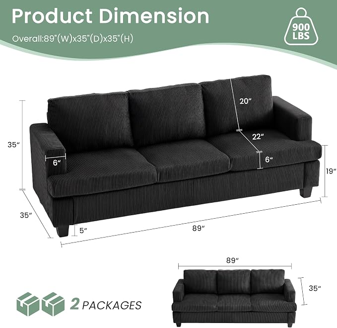 YOUDENOVA 2 Piece Set Comfy Sofa Couch, 2 3-Seater Sofa - Image 2