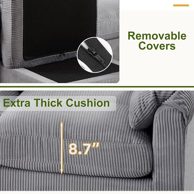 HAOMARKETS Corduroy Sofa Set, Two Upholstered Loveseat, and 3-Seater Couch - Image 6