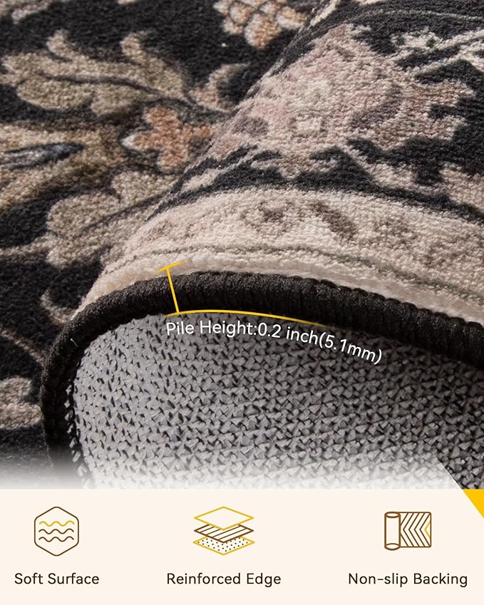 RELEANY Area Rugs Square 4ft Washable Non-Slip, Floral Vintage Distress Print - Image 2