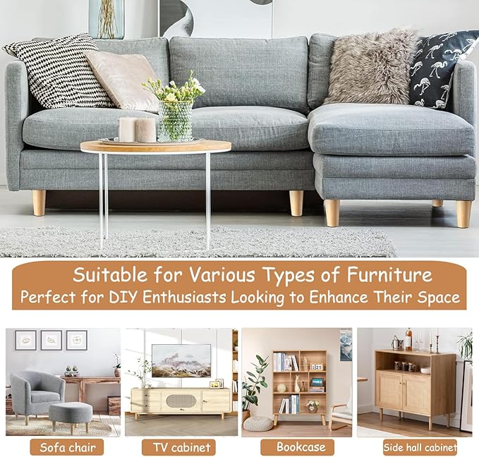 Yaliuliu 6 Inches Round Solid Wood Furniture Legs Set of 4, Natural Wooden - Image 6