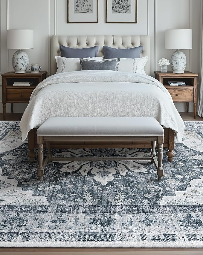 RELEANY Area Rugs 6'x9' Washable Non-Slip, Floral Vintage Distress Print - Image 3
