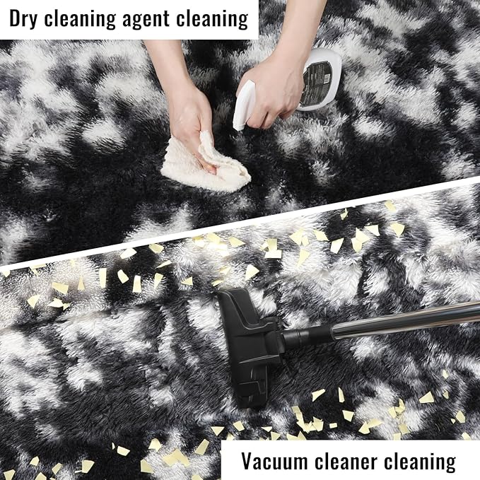 PAGISOFE Black White Grey Rugs for Living Room 5x8, Shag Fuzzy Fluffy - Image 6