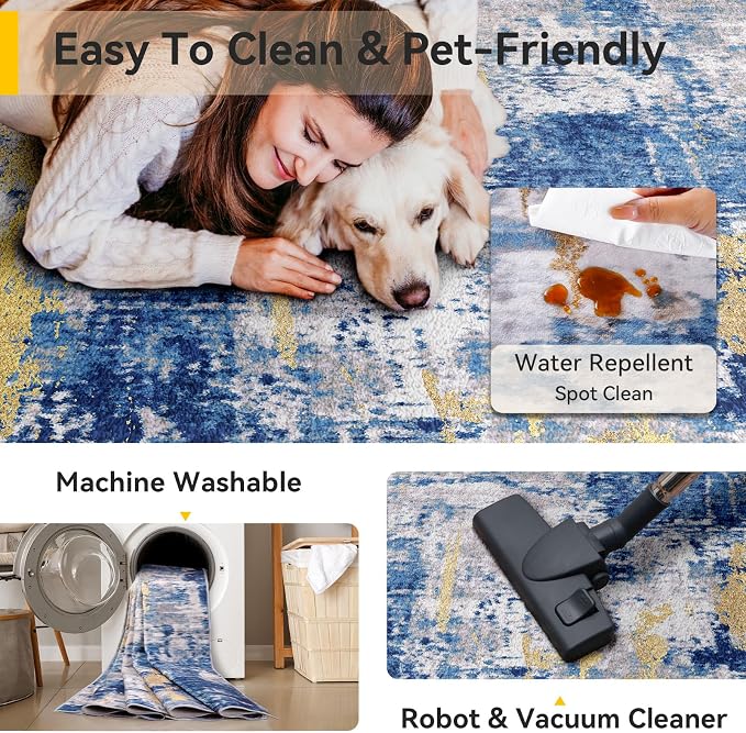 RELEANY Washable Area Rugs 2'x8' Non-Slip Modern Abstract Soft - Image 7