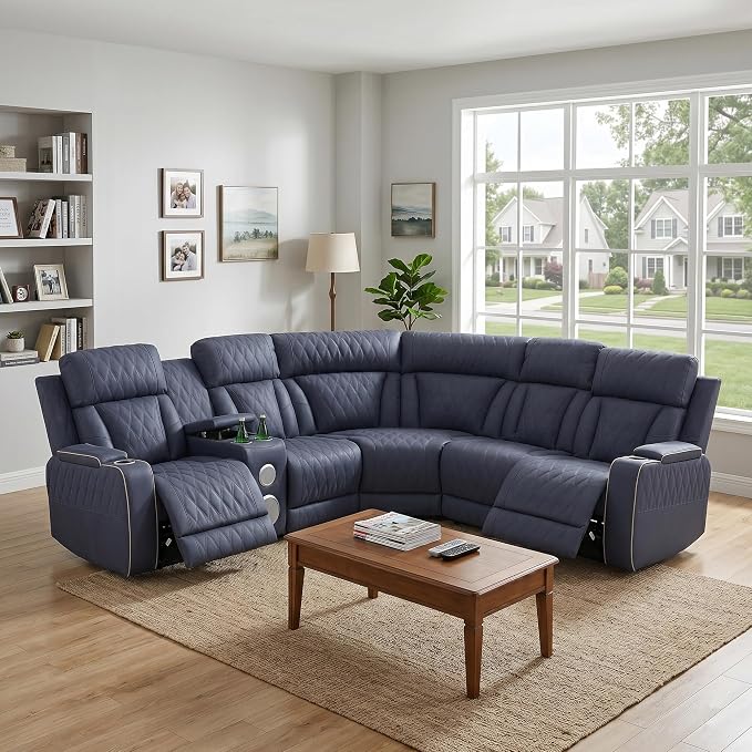 Power Recliner Sectional Sofa, L-Shaped Living Room Furniture Set, Reclining by GEBADOL