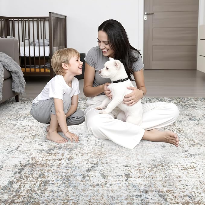 Round Area Rug for Living Room: 6 ft Washable Modern Abstract Soft Thin Rug - Image 8