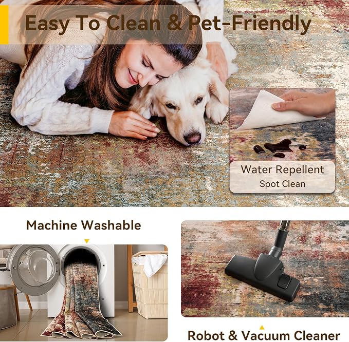 RELEANY Washable Area Rugs Square 6ft Non-Slip Modern Abstract Soft - Image 3