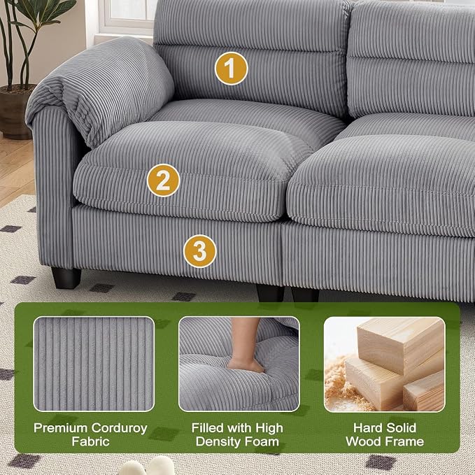 HAOMARKETS Corduroy Sofa Set, Comfy 3-Seater Couches - Image 3