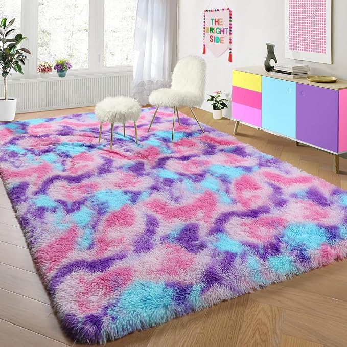 PAGISOFE Rainbow Purple Rugs for Girls Bedoom 5x8 Ft, Fluffy Cute Colorful - Image 4